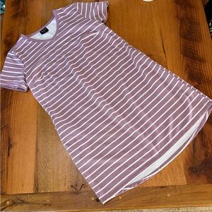 32 Degrees Mauve and White Striped Short Sleeve Tee Dress, Size Large